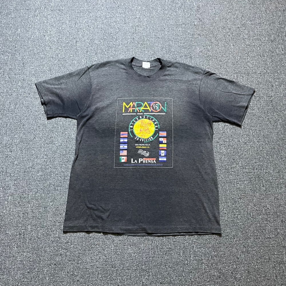 Vintage Original T Shirt XL Gray Marathon Internacional 1995 Honduras 90s Tee
